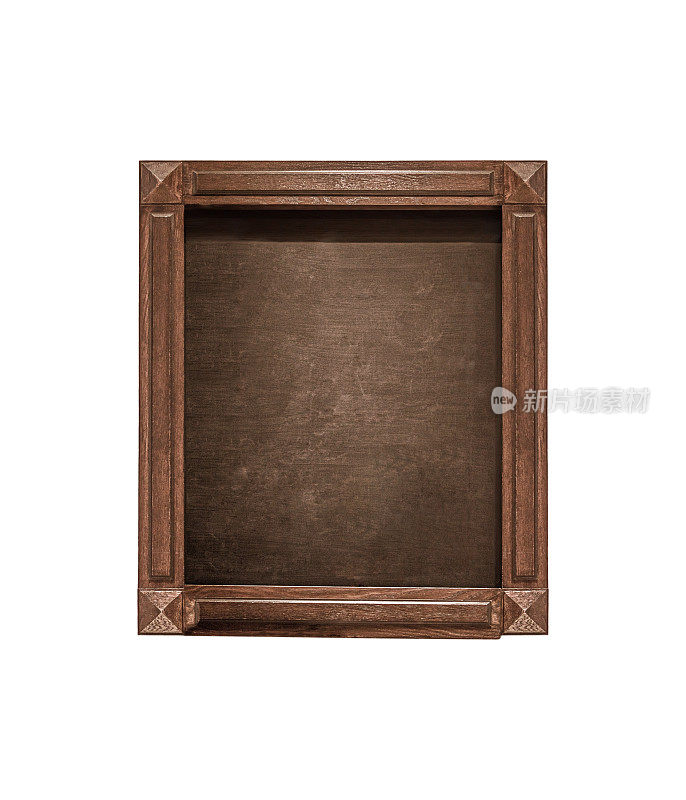 空白黑板与深色木框架，棕色纹理背景