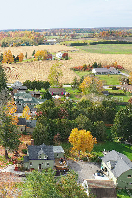 秋天加拿大安大略省维托里奥的空中垂直景象