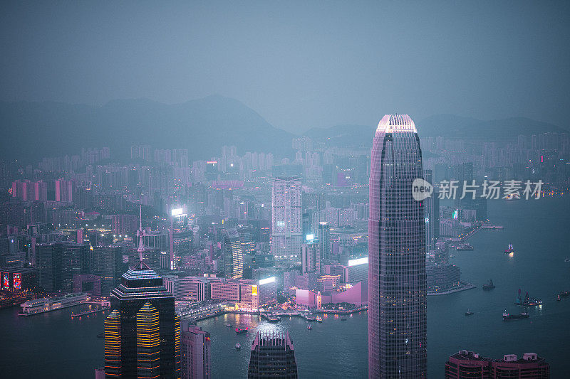 香港城市夜景鸟瞰图