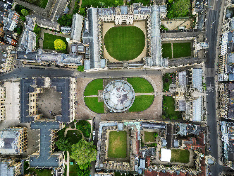 牛津，英国。大学图书馆鸟瞰图。非凡的大学校园建筑-从上面看。高品质4k画面