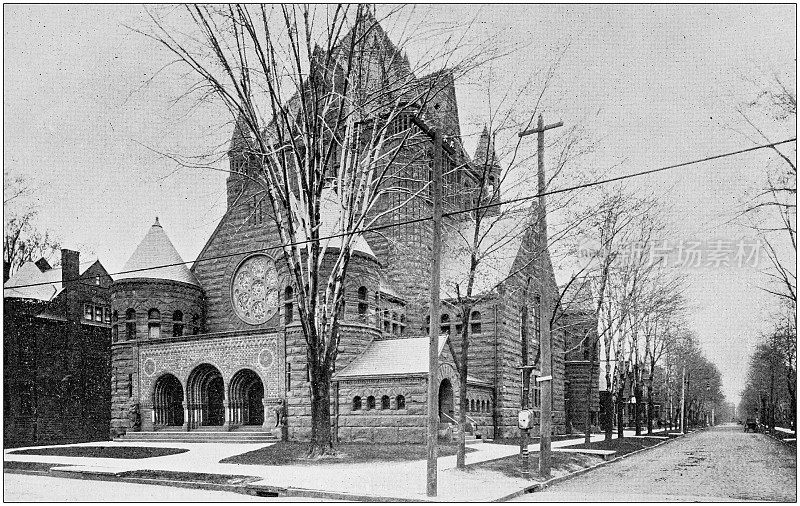 古董黑白照片底特律，密歇根州:伍德沃德大道公理教堂