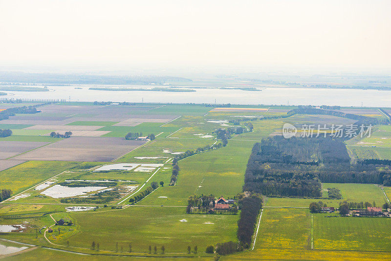 舍克兰岛前岛和联合国教科文组织世界遗产在Noordoostpolder，荷兰鸟瞰图