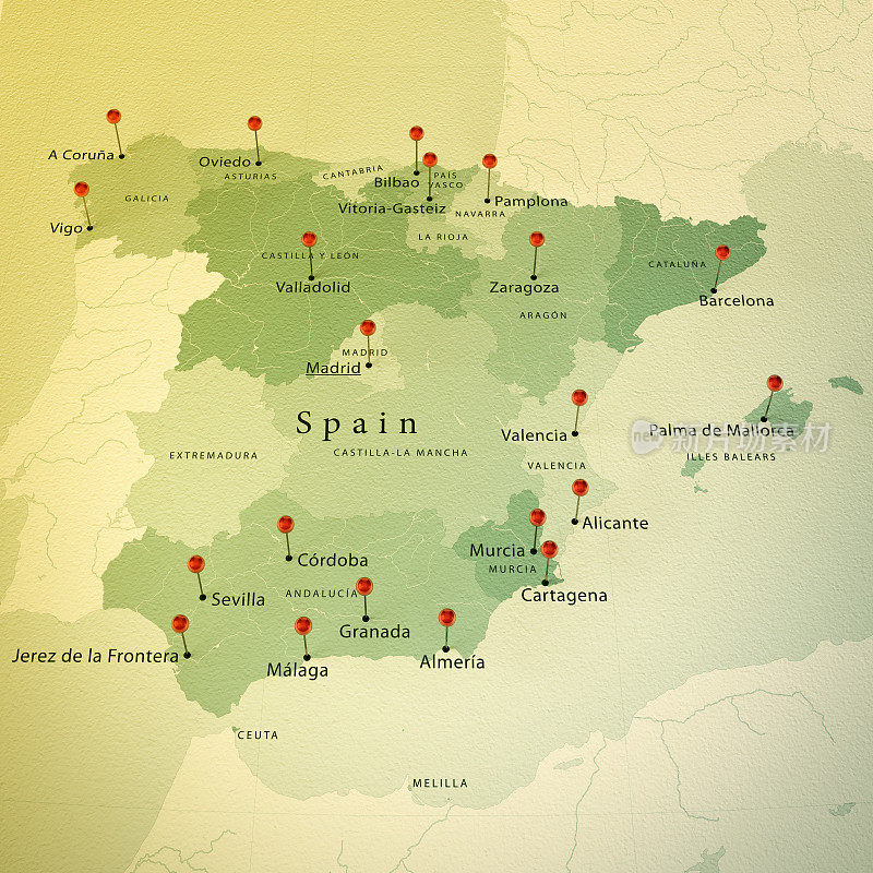 西班牙地图广场城市直针古董