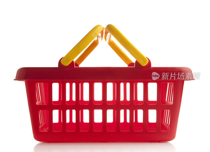 红色塑料购物篮，带把手