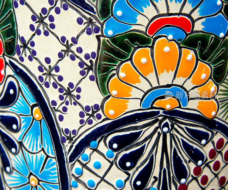 手工制作的墨西哥陶瓷陶器细节，塔拉韦拉