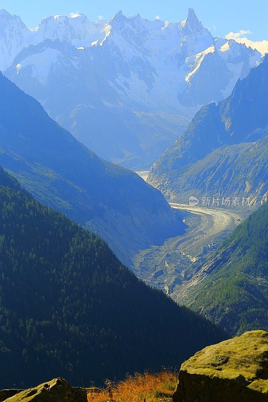 勃朗峰梅尔德格拉斯田园诗般的高山景观–夏蒙尼阿尔卑斯山