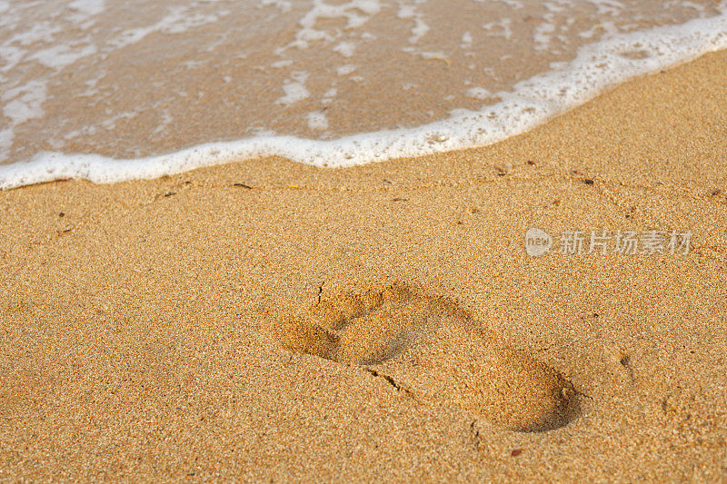 脚印在沙滩的沙滩在海滨