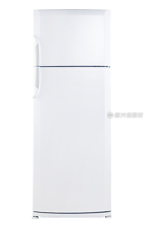 朴素的白色两门冰箱在空的背景