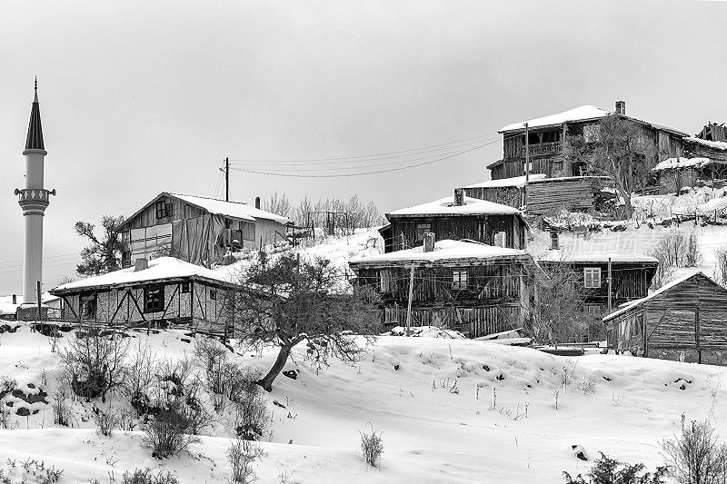 村庄，雪和清真寺