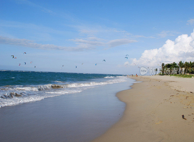 风筝冲浪在卡巴雷特海滩，多米尼加共和国