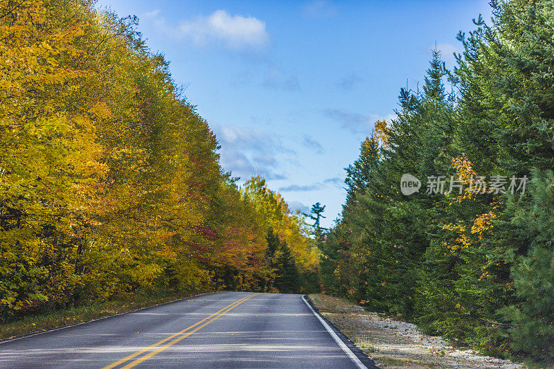 在Québec拉毛里西国家公园的道路，加拿大。