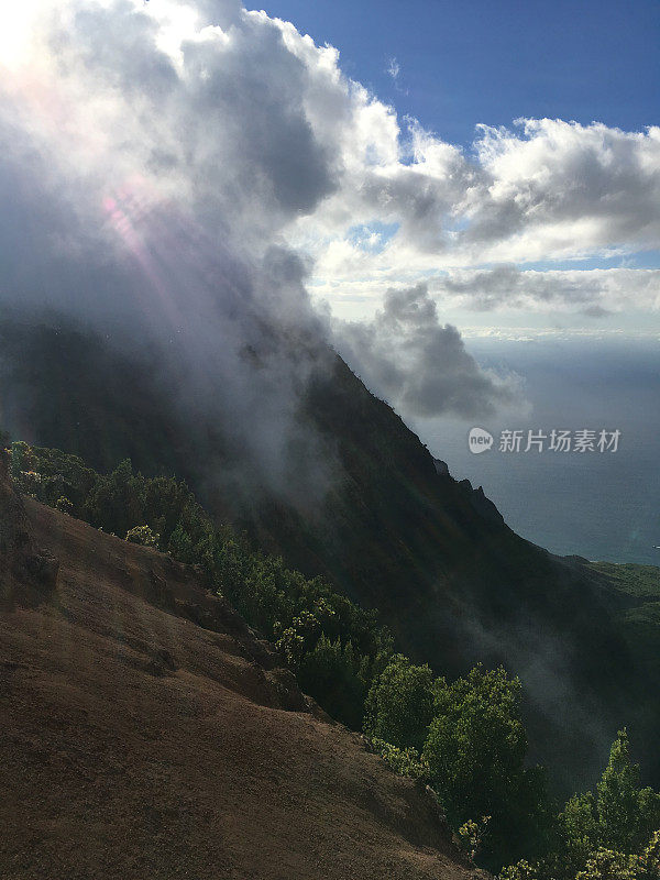 夏威夷考艾岛多云的日子里的卡拉劳山谷。