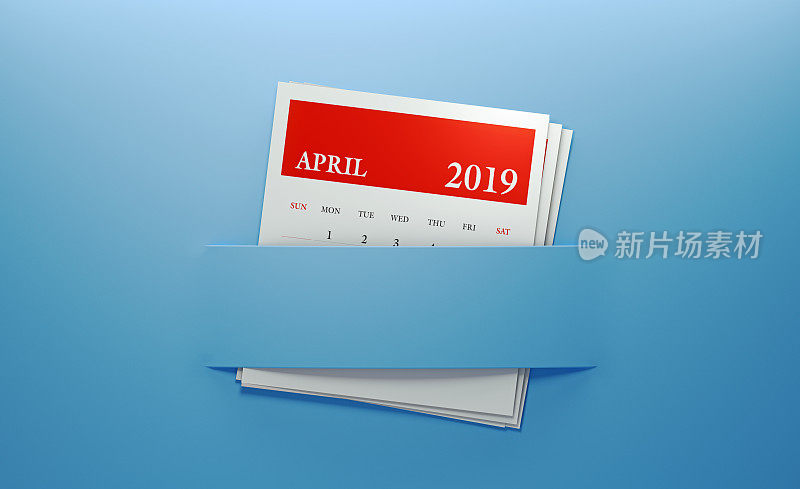 2019年4月日历插入蓝色背景