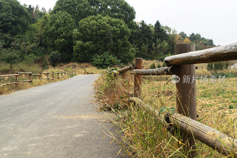 木栅栏和乡村道路