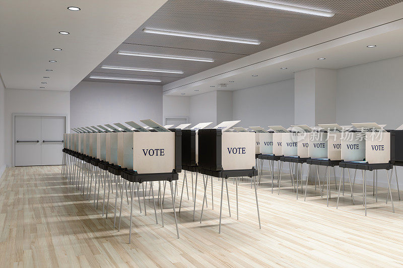 选举日装有电子投票机的空房间