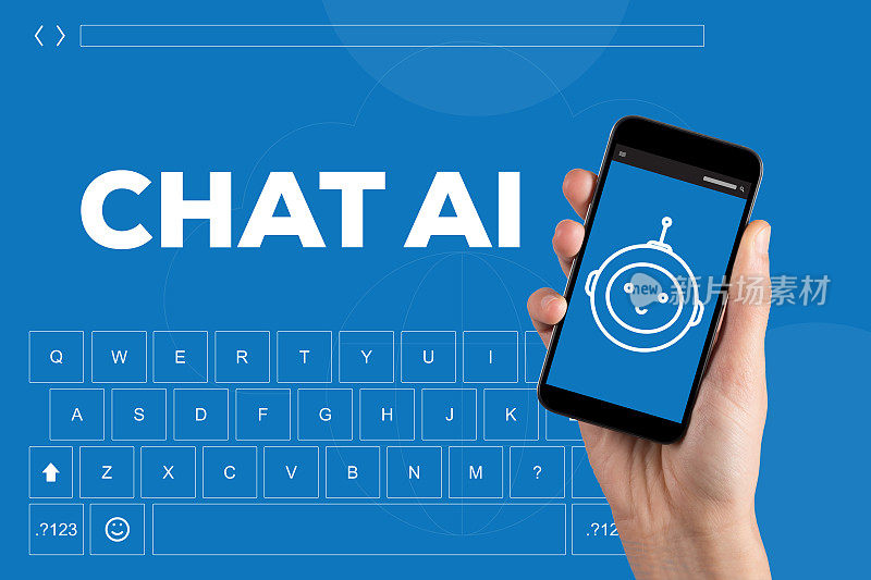 AI聊天概念。采购产品现代科技，在线交流，人工智能，聊天机器人，虚拟助手，机器人。