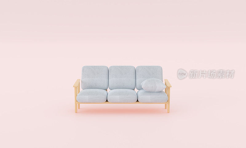 当代别致:具有时尚家居装饰的极简主义沙发的3D渲染-粉红色粉彩背景上的时尚和现代内饰的理想选择