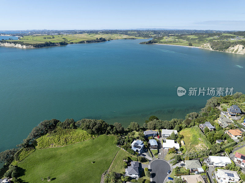 奥克兰海岸线鸟瞰图，新西兰北岛