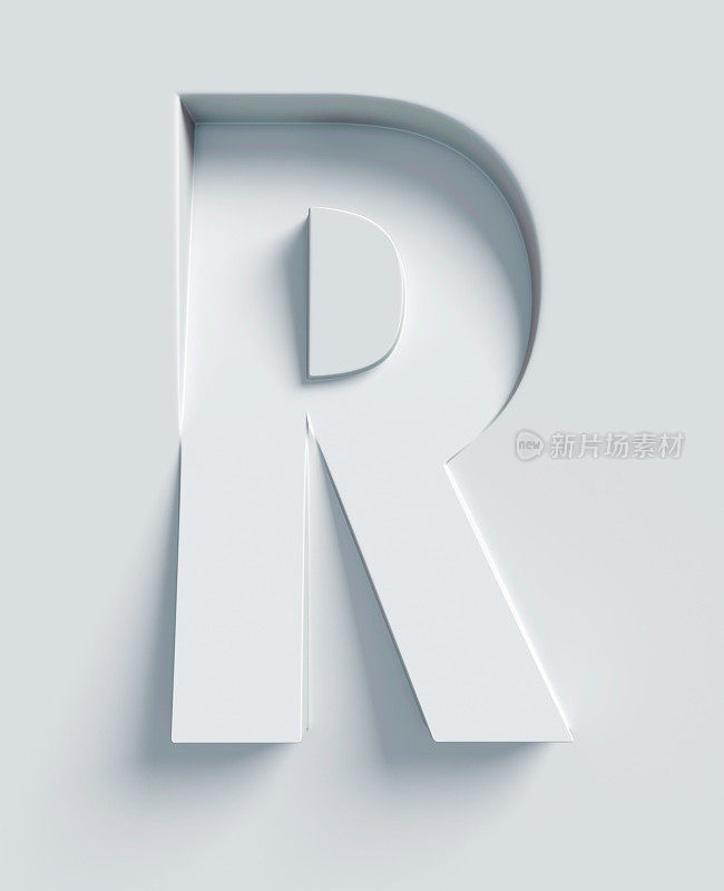 字母R倾斜的3d字体雕刻和挤压从表面