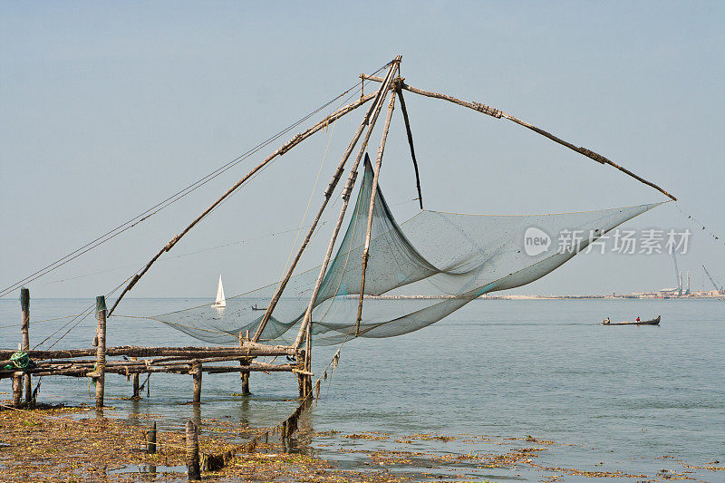 中国渔网在科钦，喀拉拉邦，印度