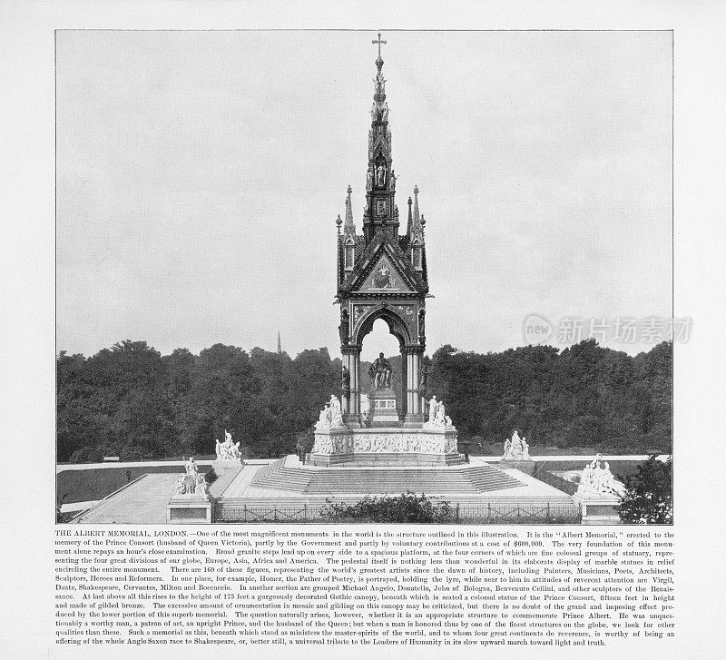 古董伦敦照片:阿尔伯特纪念堂，伦敦，1893