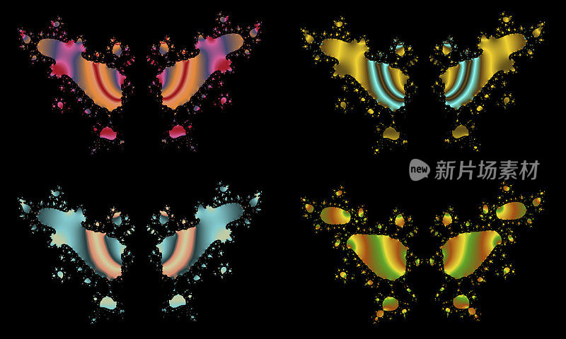 四个五颜六色的蝴蝶分形图案
