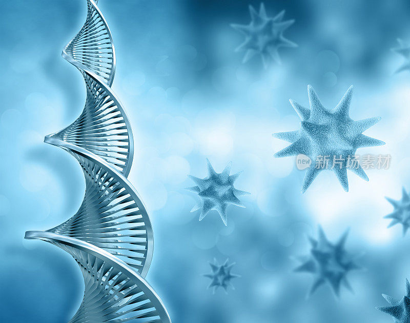 3D医学背景与DNA链和病毒细胞
