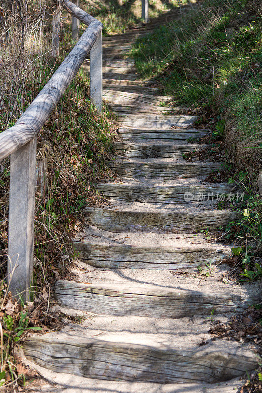 木梯在荒野中爬上小山