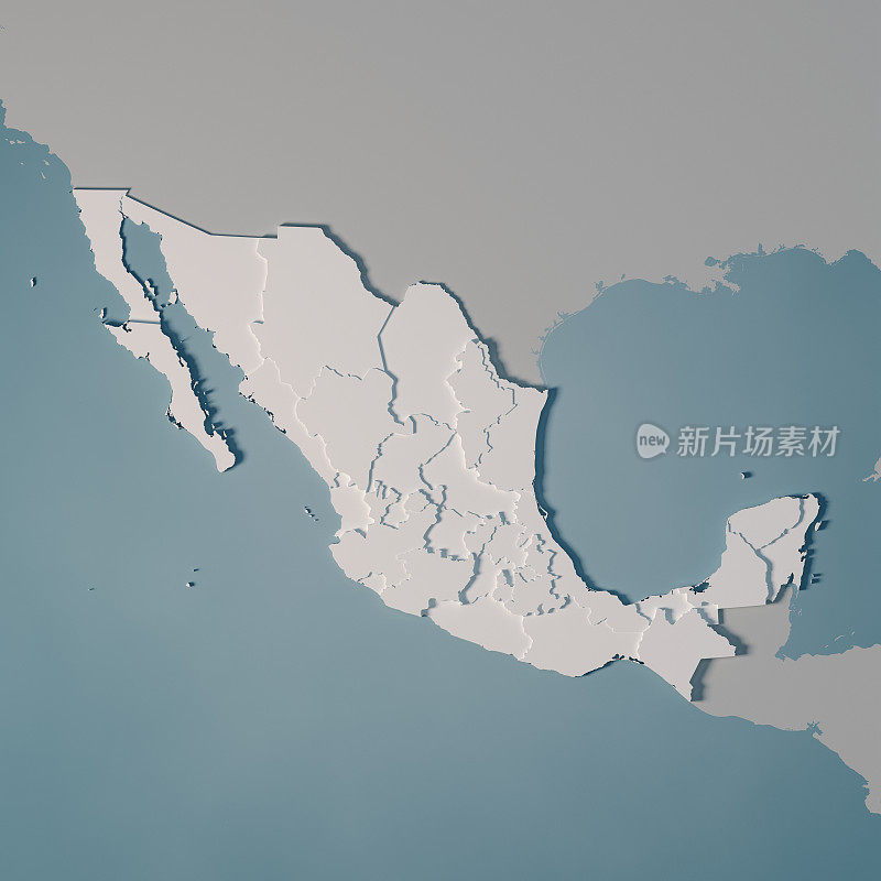 墨西哥国家地图行政区划3D渲染