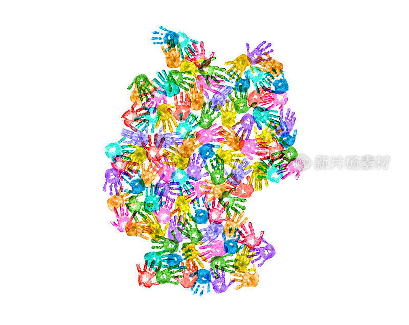 德国白底彩色儿童手印地图