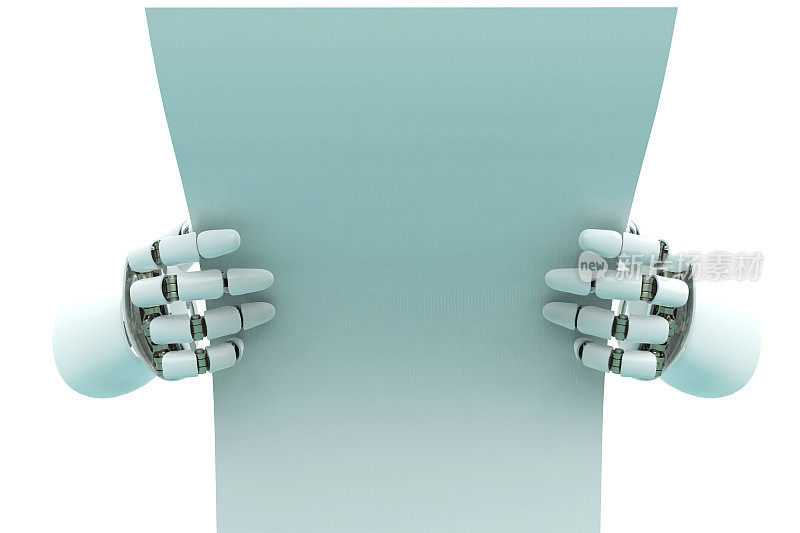 3D渲染机器人手臂持有纸模板库存照片