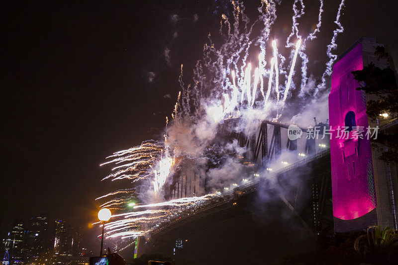 悉尼海港大桥在2020年新年前夜的烟花欢迎秀上