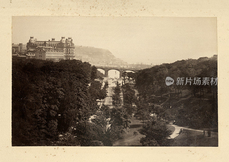 山谷公园的复古照片，斯卡伯勒，1890年代，19世纪