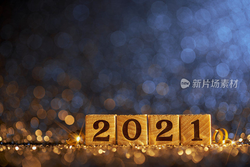 木制新年2021圣诞装饰-金蓝色派对庆祝木材