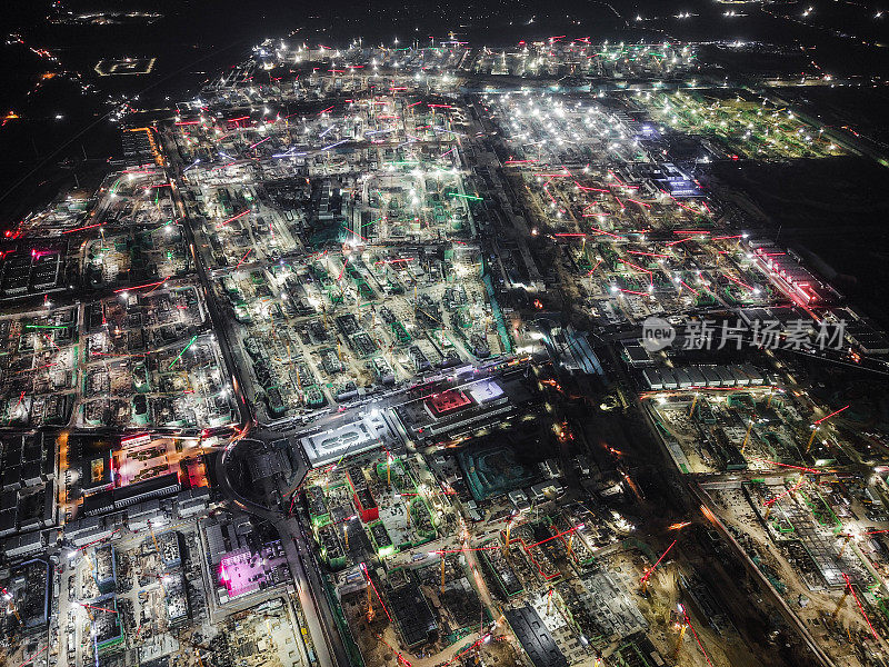 建筑工地夜间鸟瞰图