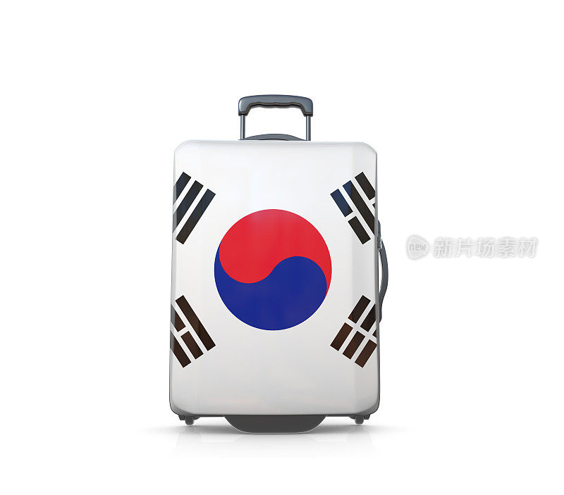 韩国度假和旅游目的地旗帜彩绘旅行箱的概念