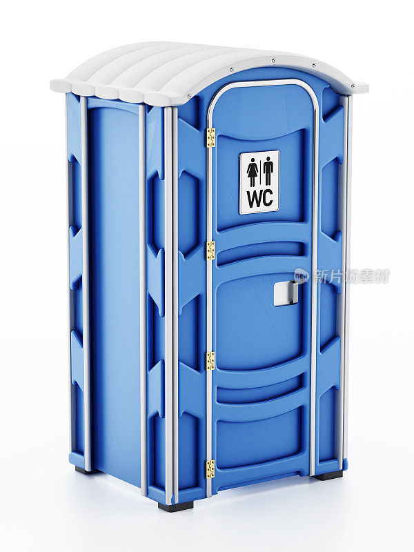 便携式蓝色塑料厕所隔离在白色。