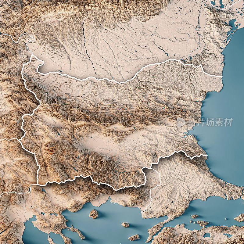 保加利亚3D渲染地形图中立边界