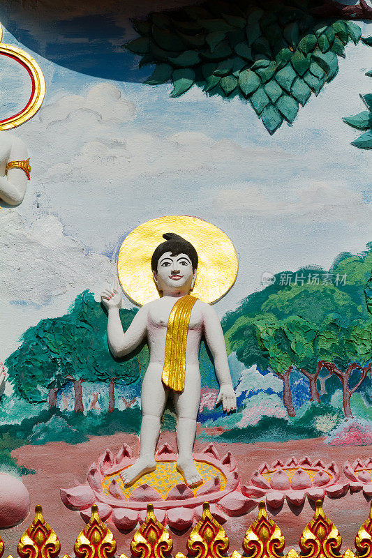 素哥太省寺庙正面的佛像诞生雕刻