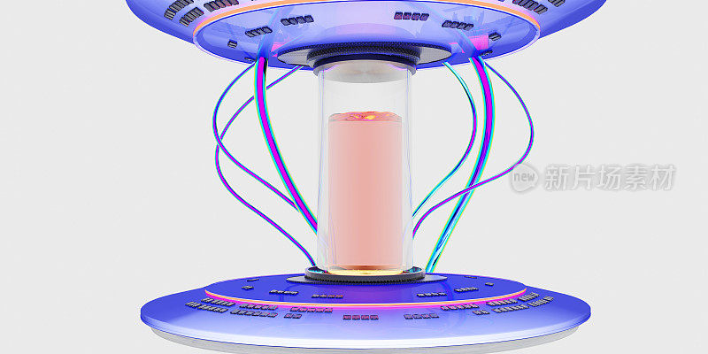 用于冬眠的低温胶囊冷冻胶囊玻璃管装有冷冻液体科幻传送冷冻足类科学技术冷冻足类实验室设备3D插图