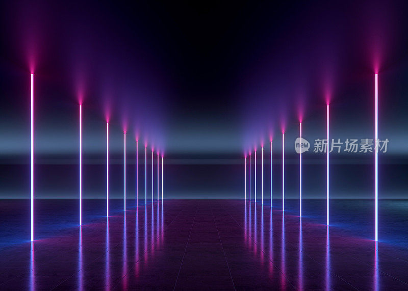 3D霓虹灯效果与黑色发光的背景