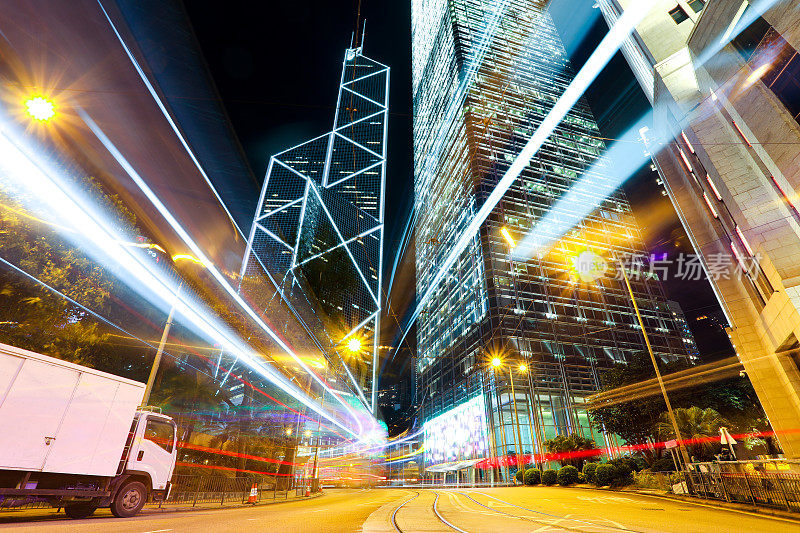 香港城市商业闹市区交通速度灯夜景