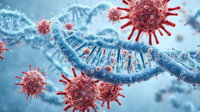 3D病毒细胞攻击DNA链