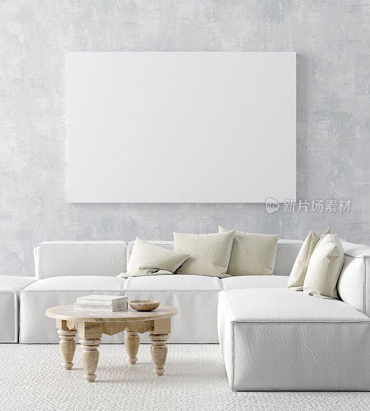 模拟海报框架在家庭室内背景，Scandi-boho风格