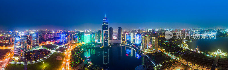 航拍浙江绍兴的城市夜景