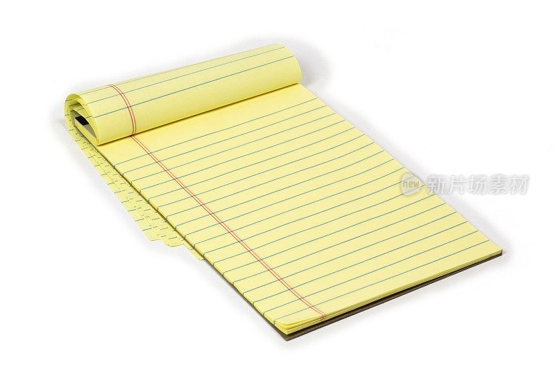 黄色便笺本，白色背景上有方格纸。