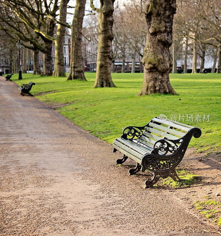 伦敦格林公园的空长凳