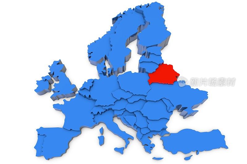 用红色标出白俄罗斯的欧洲地图