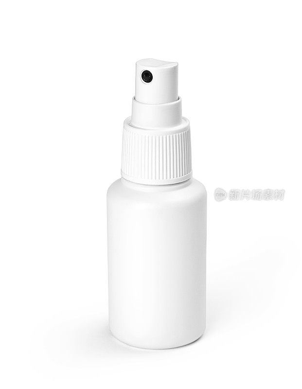 工作室拍摄的白色喷雾塑料瓶孤立在白色背景