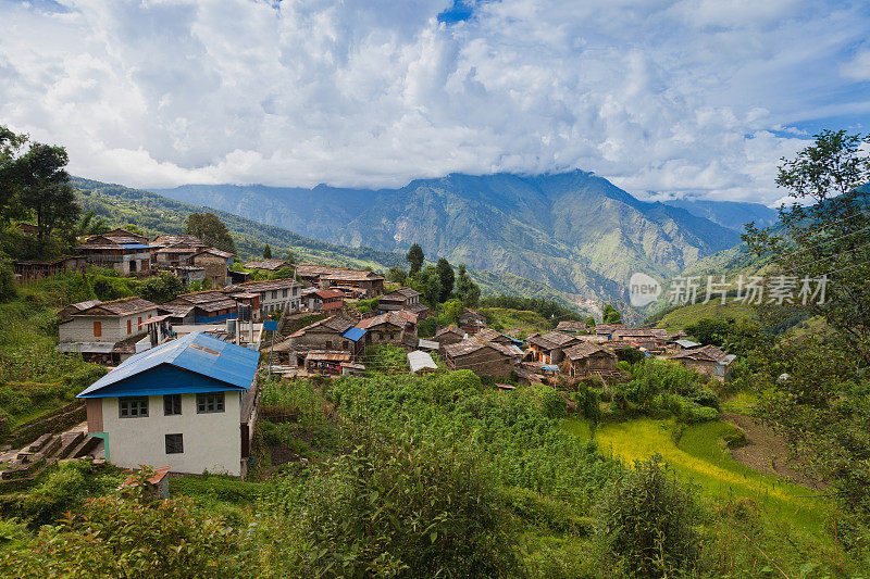 尼泊尔annapurna地区的山景村庄。